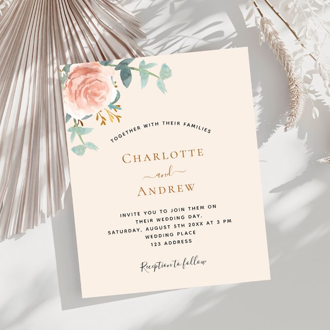 Beige rose gold budget wedding invitation (Creator Uploaded)