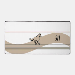 Beige Running Horse Shape and Initials Design Desk Mat