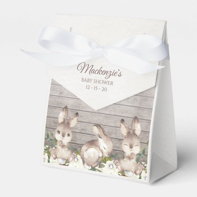 Beige Rustic Bunny Rabbit  Custom Baby Shower Favor Box (Front Side)