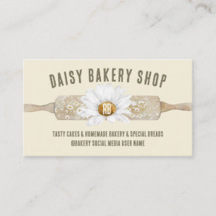 Beige Rustic Style Daisy Flower Bakery Business Card