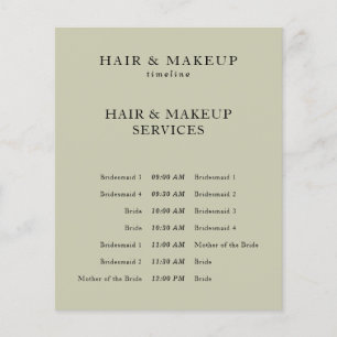 Beige-Sage Black Wedding Hair Makeup Timeline Flyer