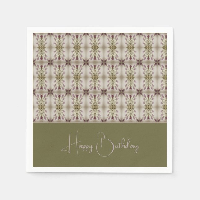 Beige Sage Green And Purple Napkin (Front)