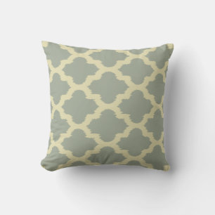 Beige & Sage Green Ikat Quatrefoil Pattern Throw Pillow