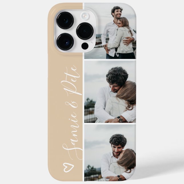 Beige sand couple names 3 photos collage grid Case-Mate iPhone case (Back)