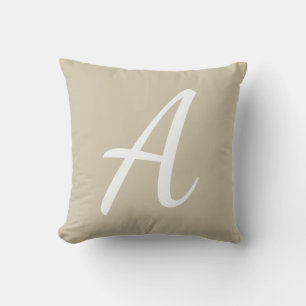 Beige Sand Monogram Throw Pillow