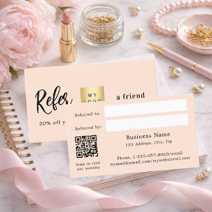 Beige sand qr code business logo referral card