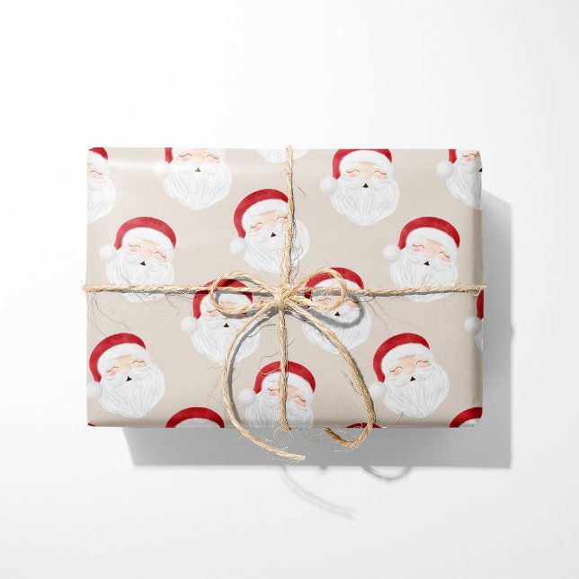 Beige Santa Claus Face Christmas Wrapping Paper (Creator Uploaded)