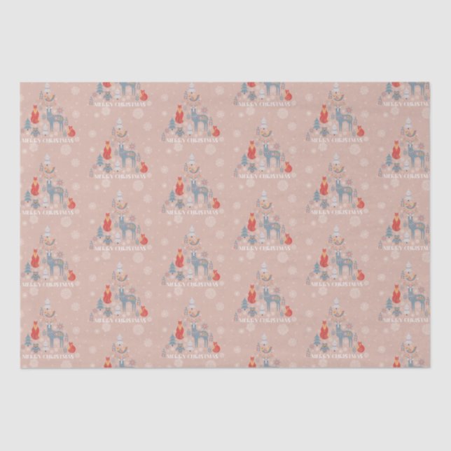 Beige Scandinavian Reindeer Tree Animal Snowflake Tissue Paper (Front)