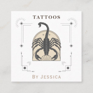 Beige Scorpio Illustration Tattoo Artist Mystic Square Business Card