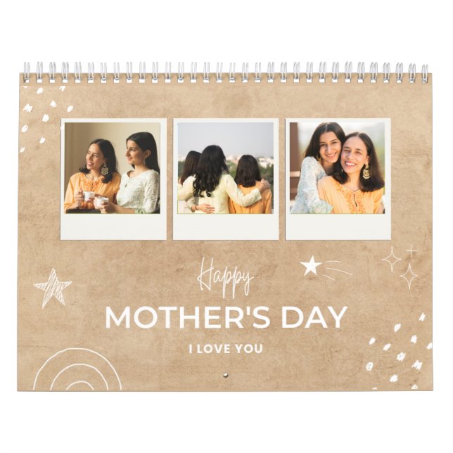 Beige Scribble Happy Mother's Day Custom Photo Calendar (Cover)