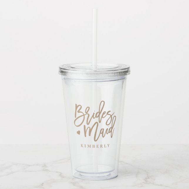 Beige Script Bridesmaid Acrylic Tumbler (Front)
