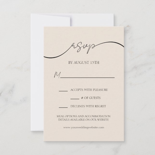 Beige Script Elegant Simple Wedding RSVP Card (Front)