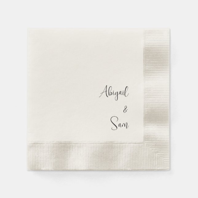 Beige Script Personalized Wedding Cocktail Napkin (Front)