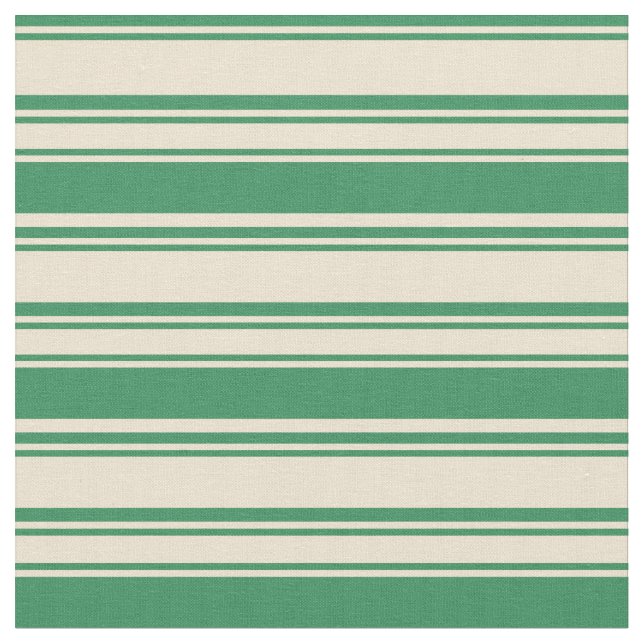 Beige & Sea Green Stripes Pattern Fabric (Close Up)