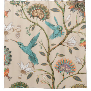 Beige seamless pattern with stylized flowers and b