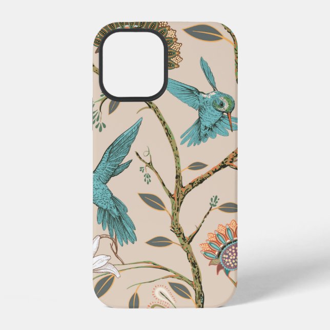 Beige seamless pattern with stylized flowers and b iPhone case (Back)
