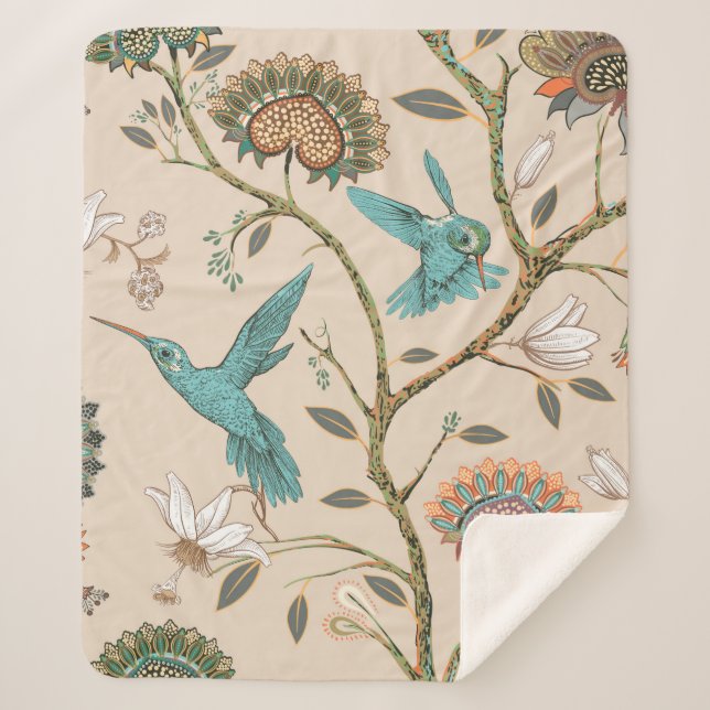 Beige seamless pattern with stylized flowers and b sherpa blanket (Front)