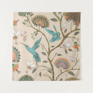 Beige seamless pattern with stylized flowers and b tapestry