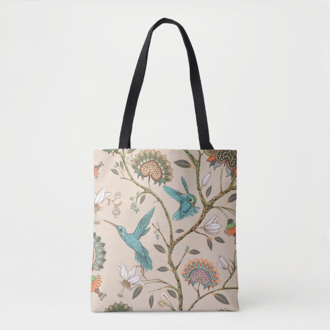 Beige seamless pattern with stylized flowers and b tote bag (Front)