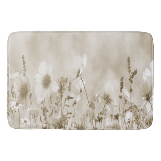 Beige Shaded Wild Flowers Bath Mat
