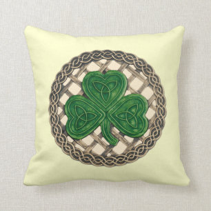 Beige Shamrock And Celtic Knots Reversible Pillow