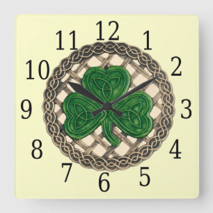 Beige Shamrock And Celtic Knots Square Clock