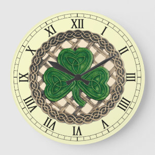Beige Shamrock &Celtic Knots Roman Numeral Clock