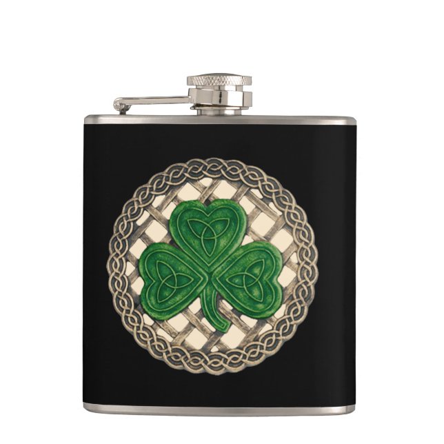 Beige Shamrock On Celtic Knots Flask (Front)