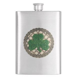 Beige Shamrock On Celtic Knots Flask