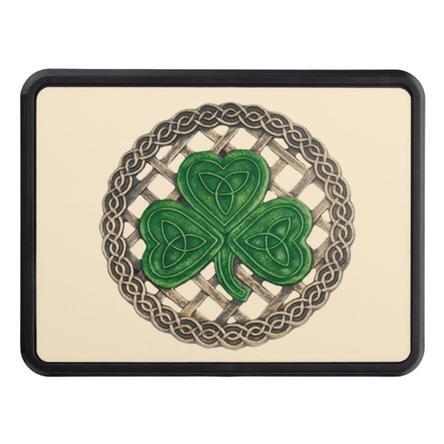 Beige Shamrock On Celtic Knots Trailer Hitch Cover (Front)
