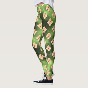 Beige shapes, stripes, circles or greenish hexagon leggings