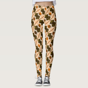 Beige shapes, stripes, circles or orange hexagon leggings