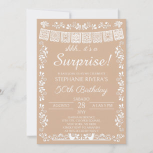 Beige Shhh It's a Surprise 50th Birthday Invitation