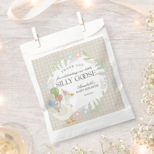 Beige Silly Goose Floral Gingham Baby Shower Favour Bag