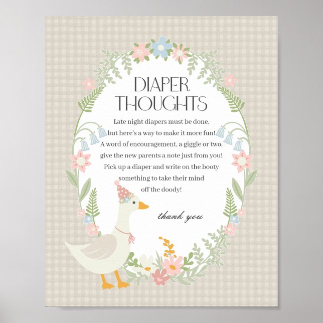 Beige Silly Goose Floral Gingham Diaper Thoughts Poster (Front)