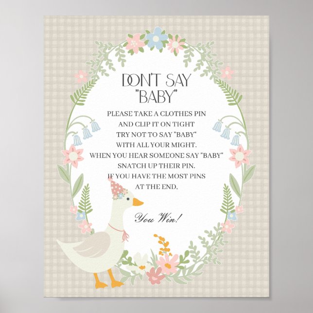 Beige Silly Goose Floral Gingham Dont Say Baby Poster (Front)