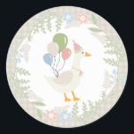 Beige Silly Goose Floral Gingham Favours Classic Round Sticker<br><div class="desc">A silly goose is almost on the loose. This Silly Goose Party Decor Collection is perfect for celebrating your sweet little girl! Featuring an adorable silly goose, pastel florals, and soft gingham patterns, this collection is perfect for adding a touch of playful elegance to any party. Whether it’s for a...</div>