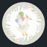 Beige Silly Goose Floral Gingham Favours Classic Round Sticker<br><div class="desc">A silly goose is almost on the loose. This Silly Goose Party Decor Collection is perfect for celebrating your sweet little girl! Featuring an adorable silly goose, pastel florals, and soft gingham patterns, this collection is perfect for adding a touch of playful elegance to any party. Whether it’s for a...</div>