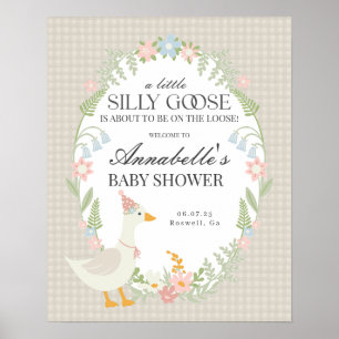 Beige Silly Goose Gingham Baby Shower Welcome Sign