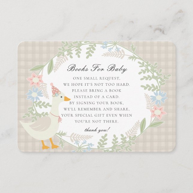 Beige Silly Goose Gingham Floral Books for Baby Enclosure Card (Front)