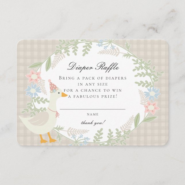 Beige Silly Goose Gingham Floral Diaper Raffle Enclosure Card (Front)