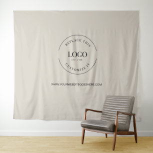 Beige Simple Custom backdrop Company Logo website Tapestry