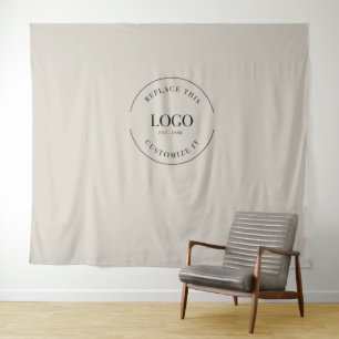 Beige Simple Custom Logo backdrop Company branding Tapestry