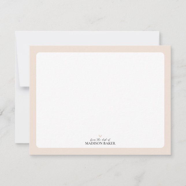 Beige | Simple Heart Personalized Stationery Card (Front)
