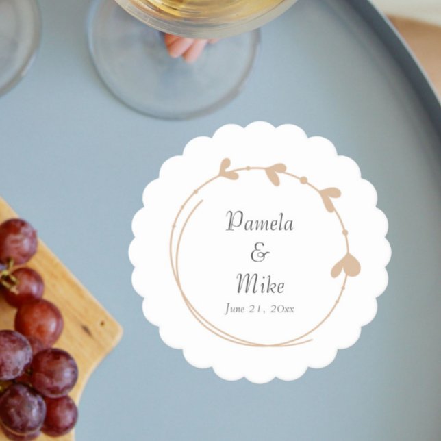 Beige Simple Heart Wreath Wedding Paper Coaster (In Situ Wedding)