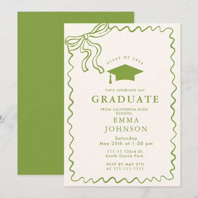 Beige Simple Line Doodles  Graduation Party Invitation (Front/Back)