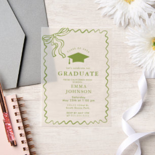 Beige Simple Line Doodles  Graduation Party Vellum Invitations