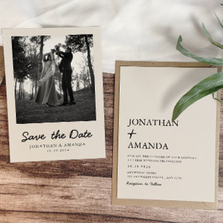 Beige Simple Minimalist Photo Wedding Save The Date