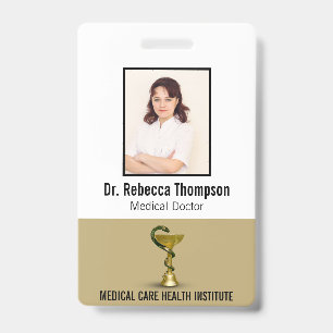 Beige Snake Bowl Hygieia Gold Medical Photo ID Badge