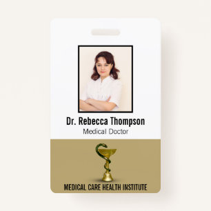 Beige Snake Bowl Hygieia Gold Medical Photo ID Badge